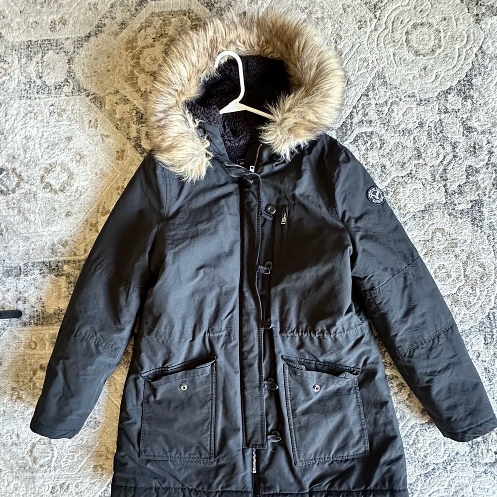 American Eagle Outfitters Black Parka with Fur Hood